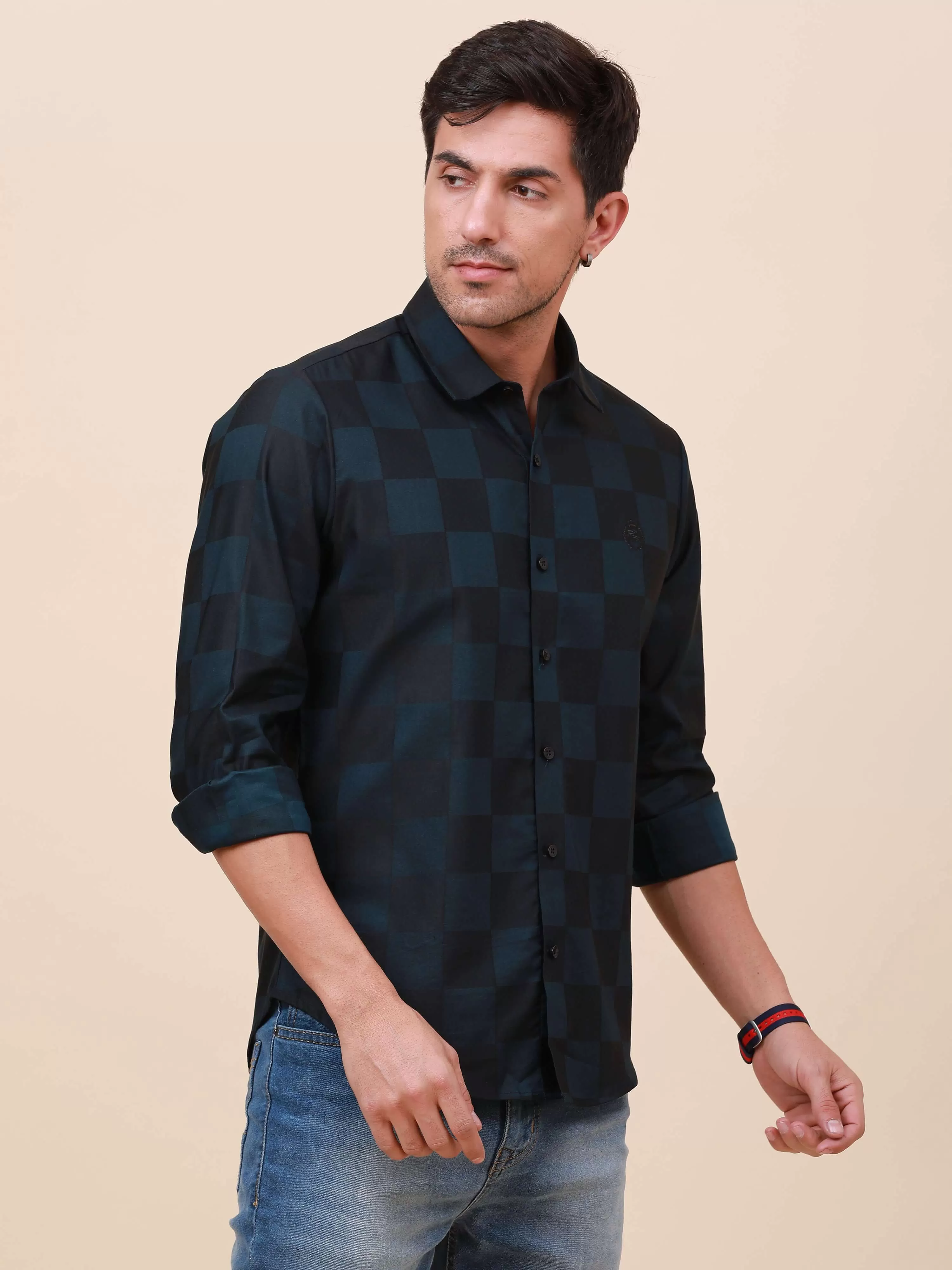 Navy Check Pocketless Shirt