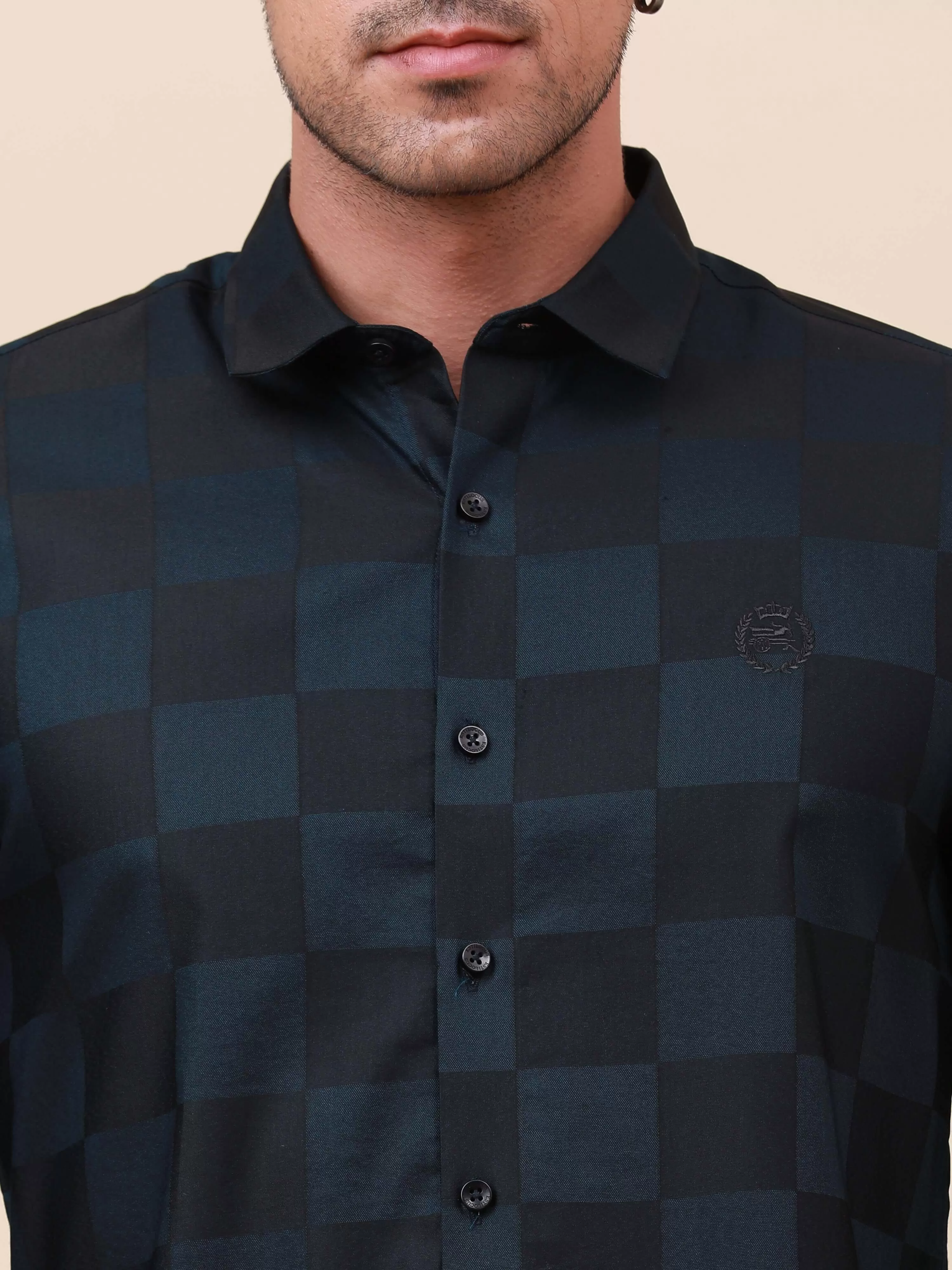 Navy Check Pocketless Shirt