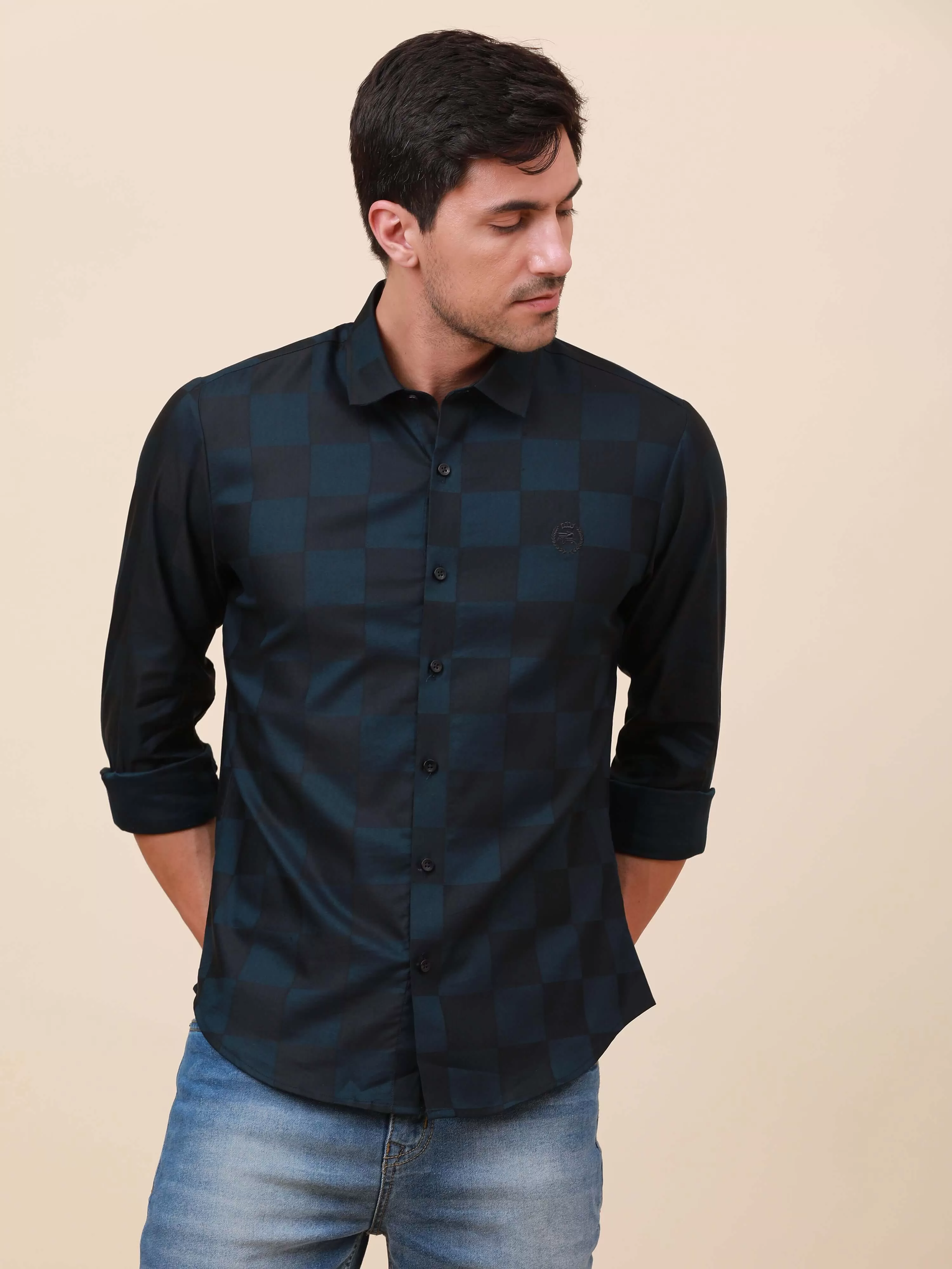 Navy Check Pocketless Shirt