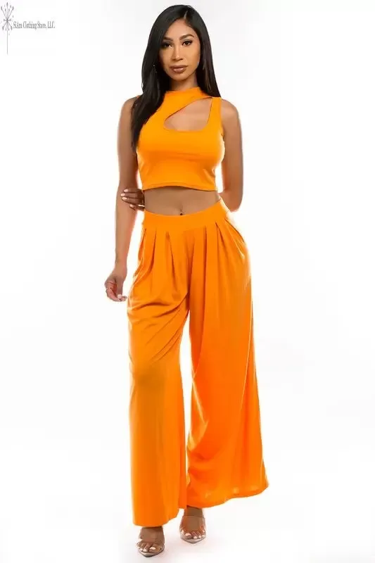 Orange Two Piece Casual Pants Set