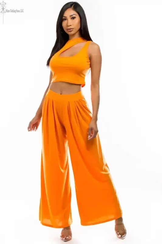 Orange Two Piece Casual Pants Set