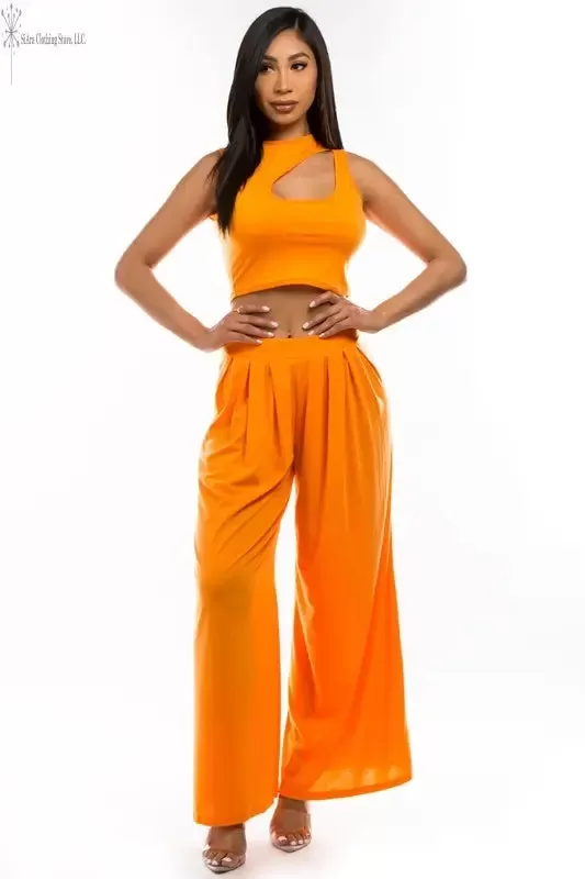 Orange Two Piece Casual Pants Set