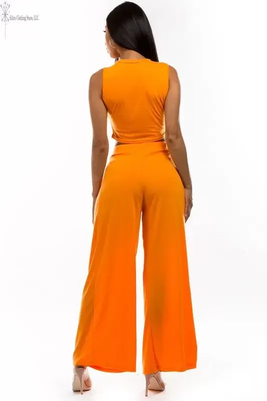 Orange Two Piece Casual Pants Set