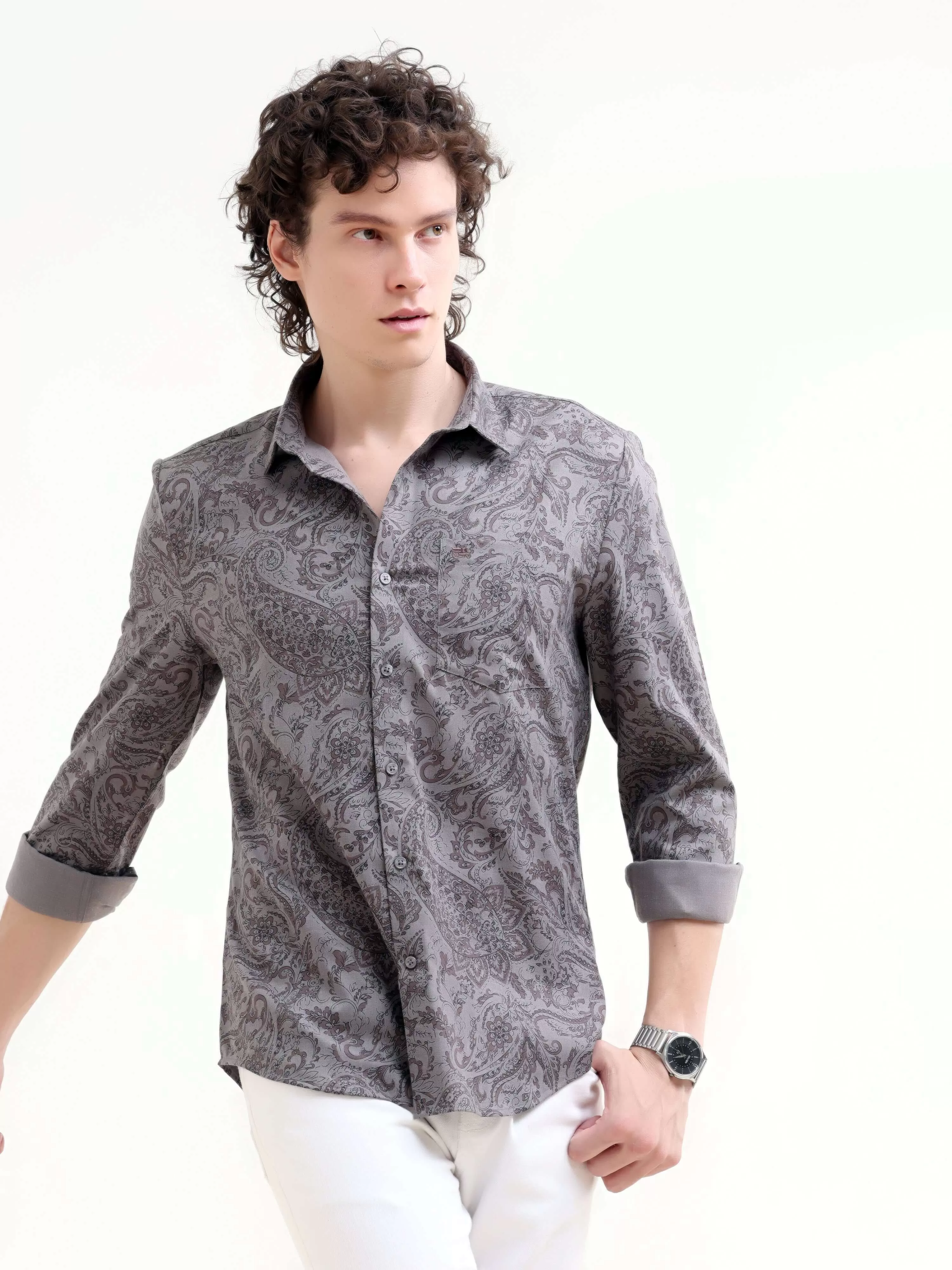 Paisley dusky gray floral printed shirt