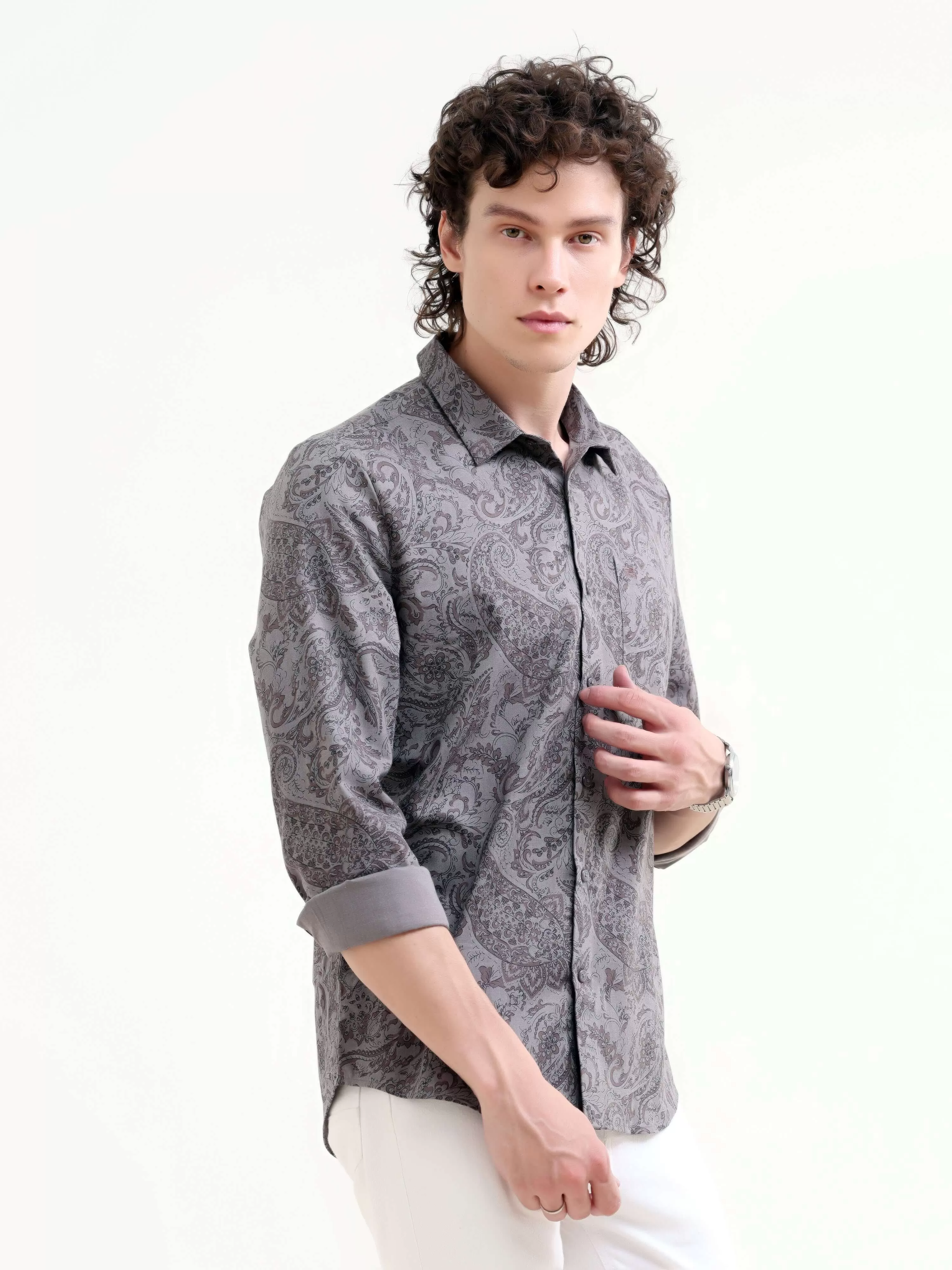 Paisley dusky gray floral printed shirt