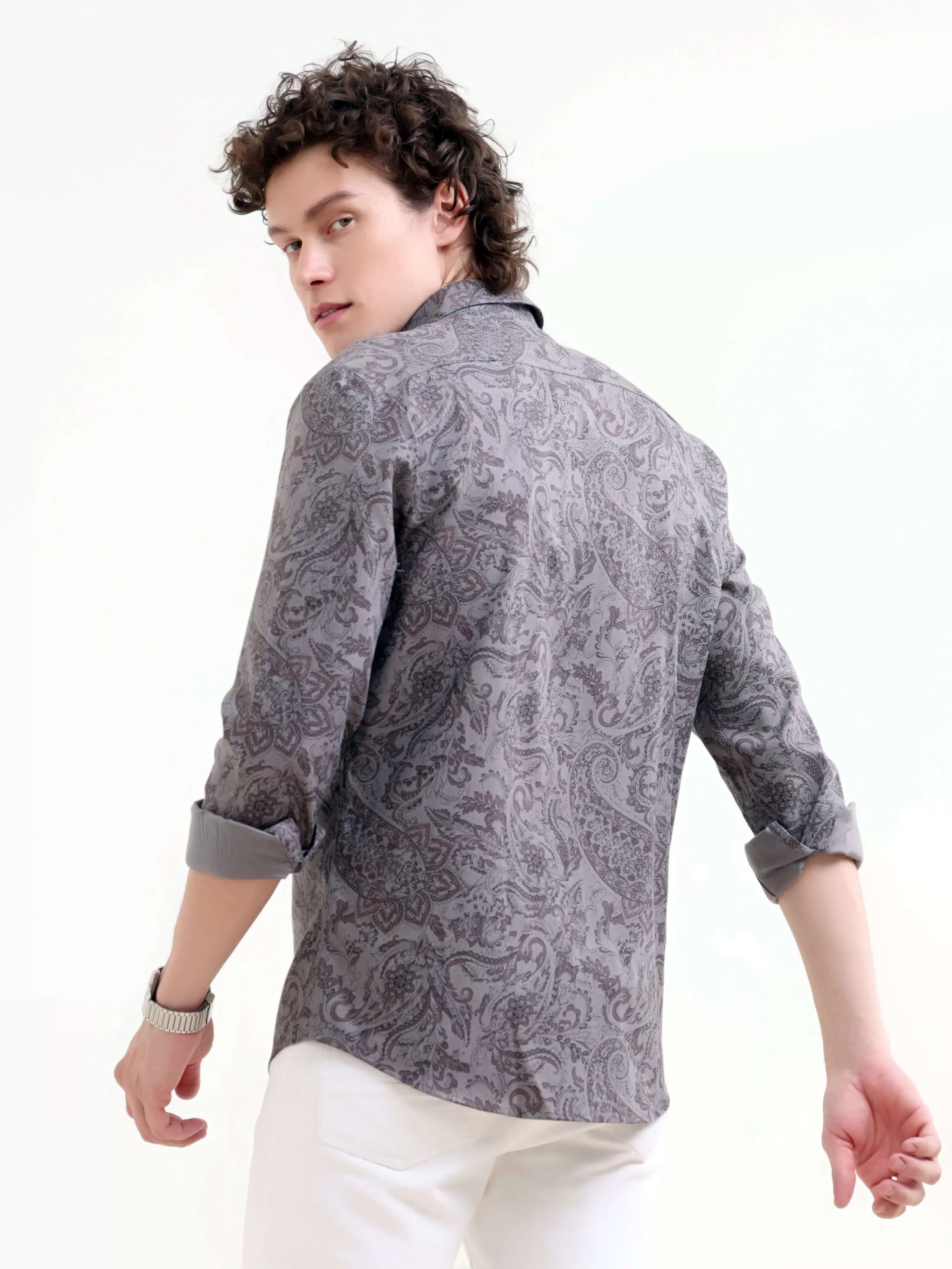 Paisley dusky gray floral printed shirt