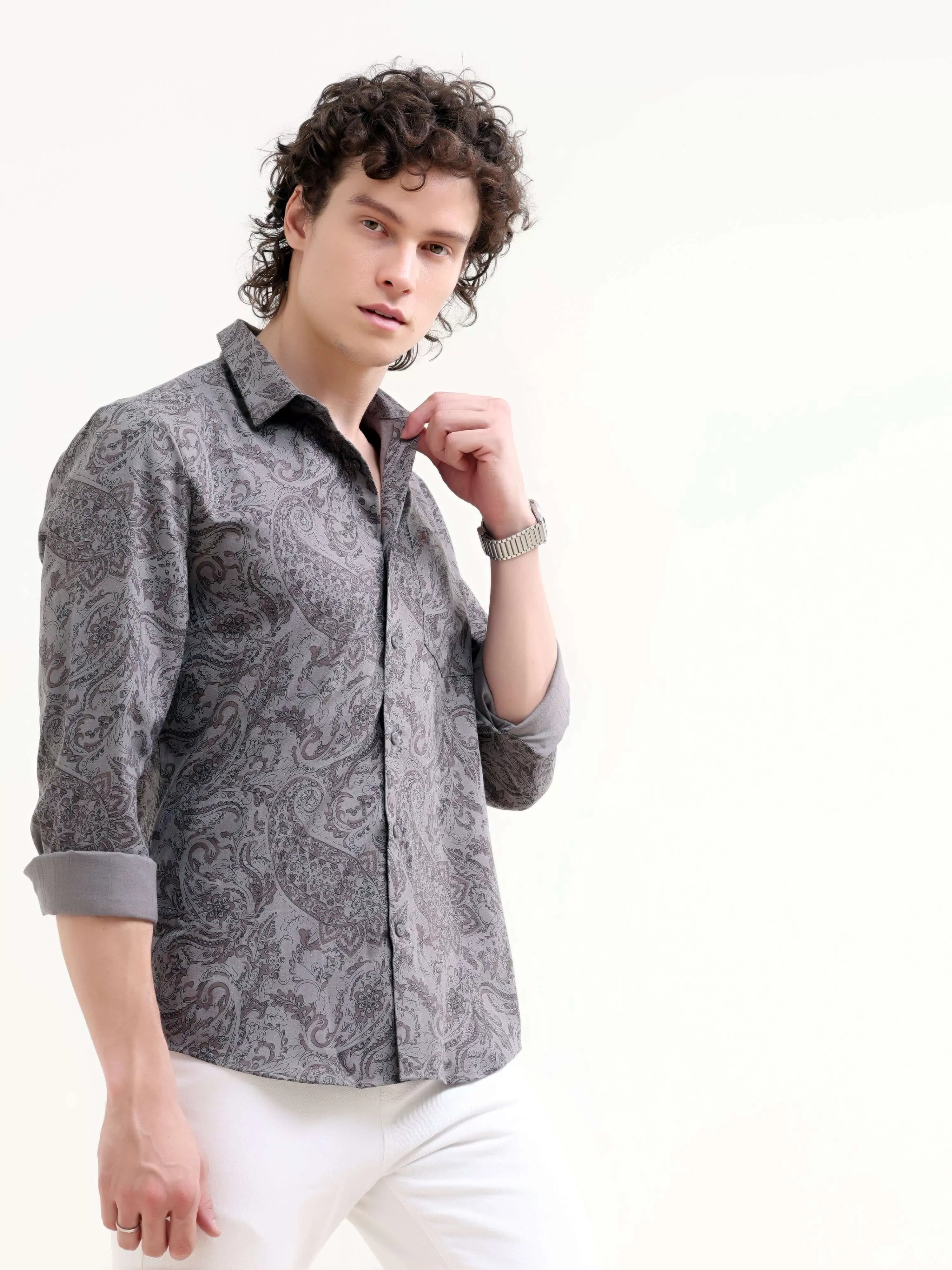 Paisley dusky gray floral printed shirt