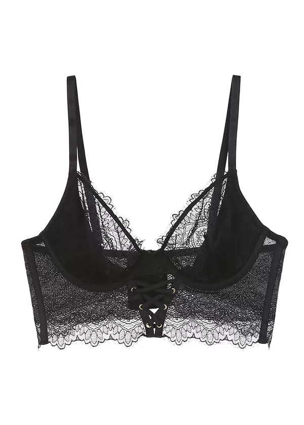 PAISLEY Plus Sexy Black Lace Bustier Long Demi Bra