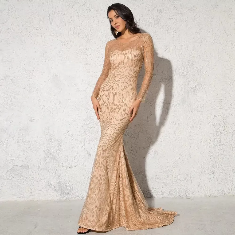 Paradise - Gold  Bodycon Glitter Maxi Dress