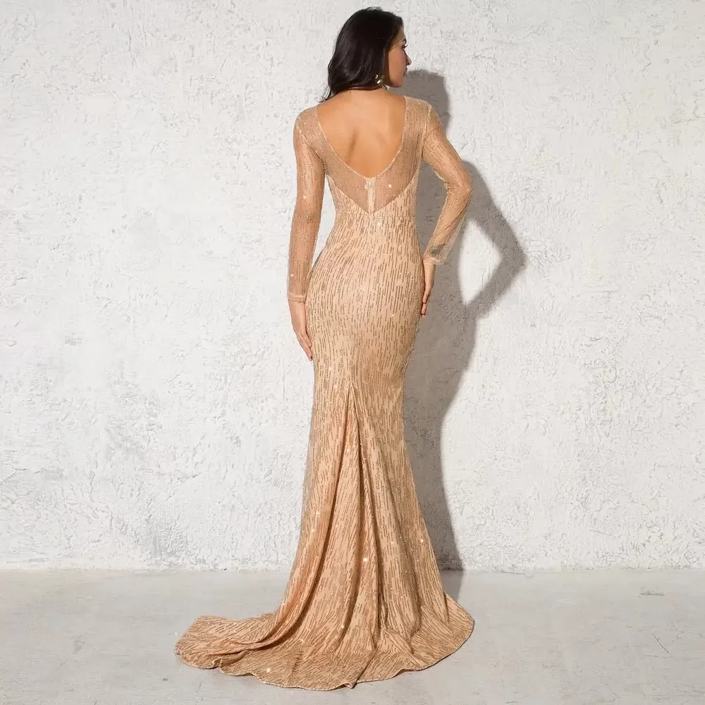 Paradise - Gold  Bodycon Glitter Maxi Dress