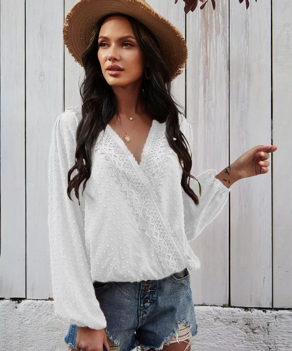 Paris V-neck Long Sleeve Blouse - White - SOLD OUT