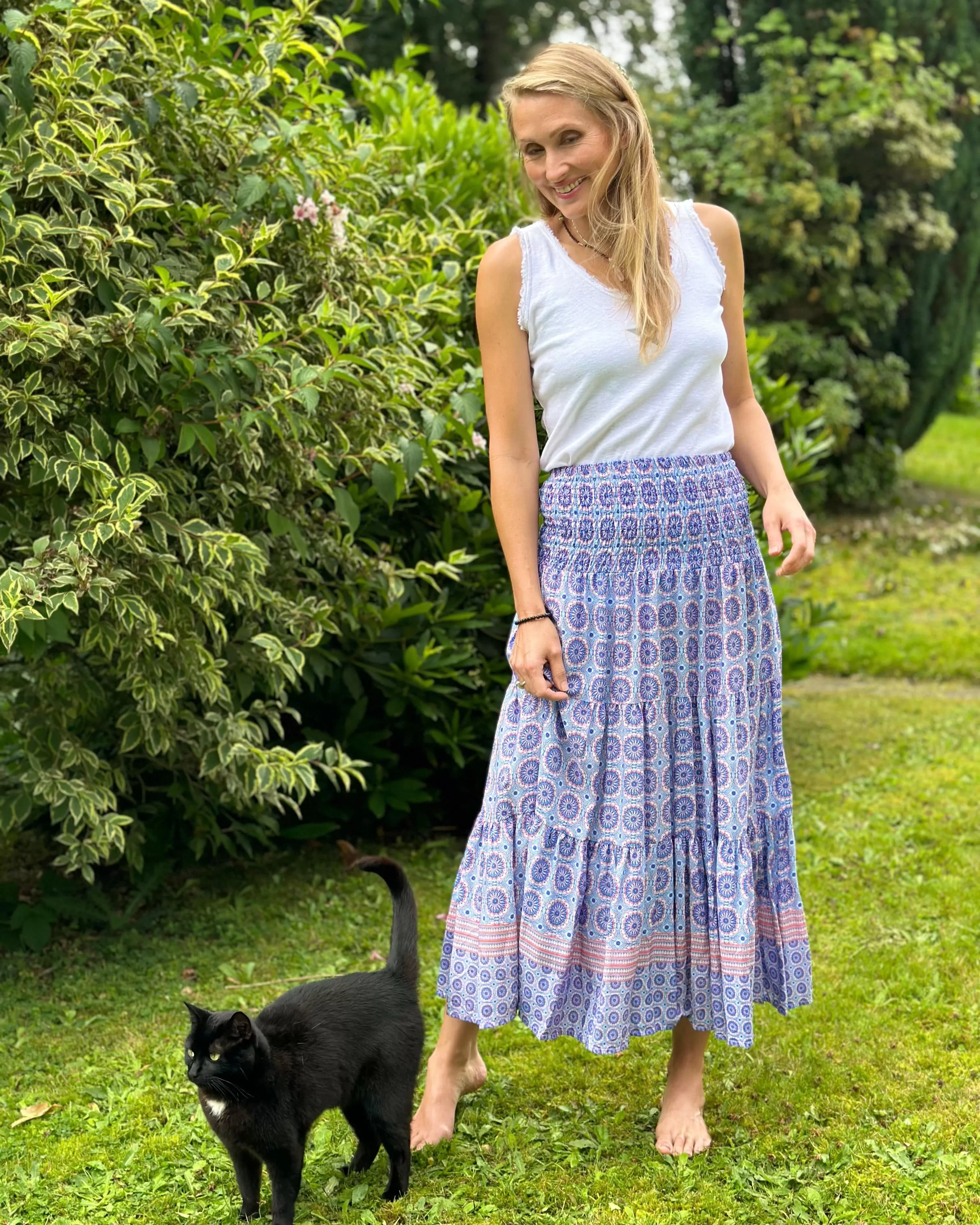 Patterned Tiered Skirt/Dress - Royal Blue