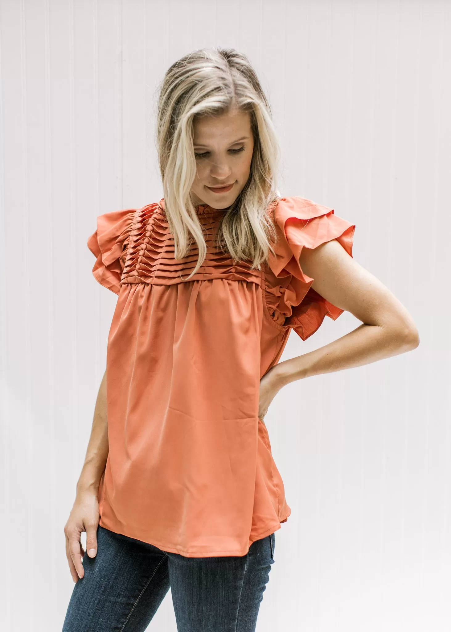 Persimmon Twisted Pleat Top