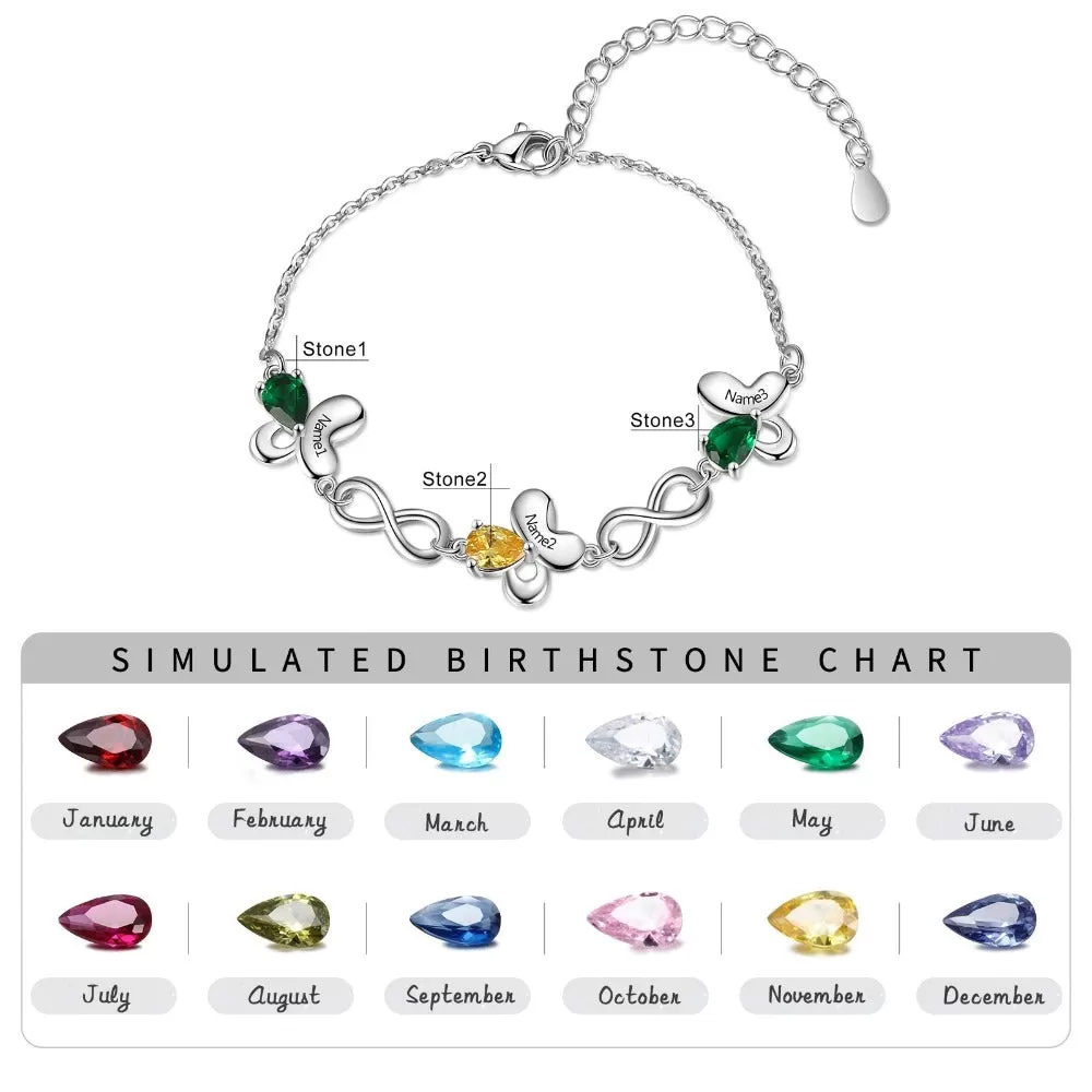 Personalized Butterfly Bracelet With Inlaid 4 Birthstone