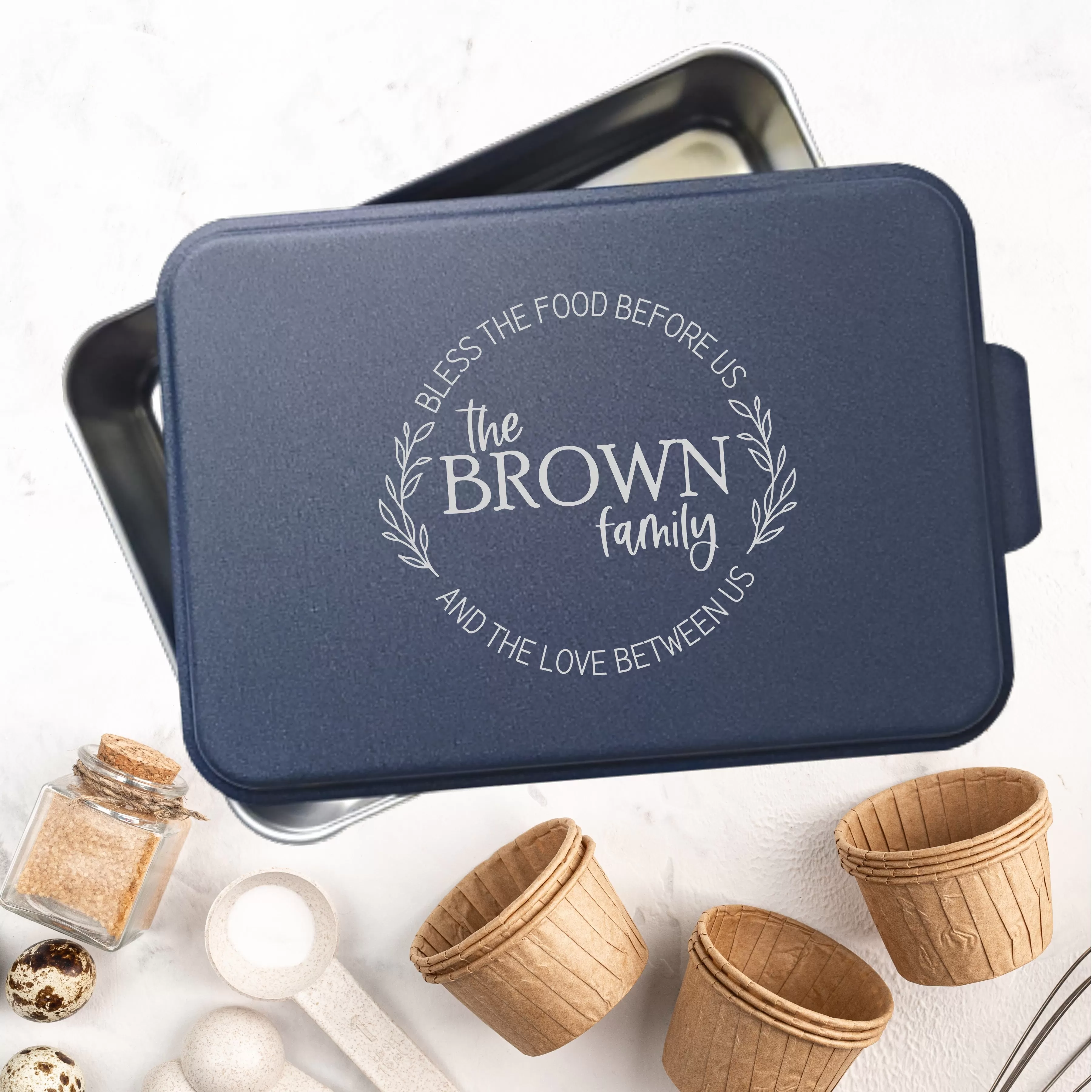 Personalized Cake Pan with Laser Engraved Lid | Family Monogram Design