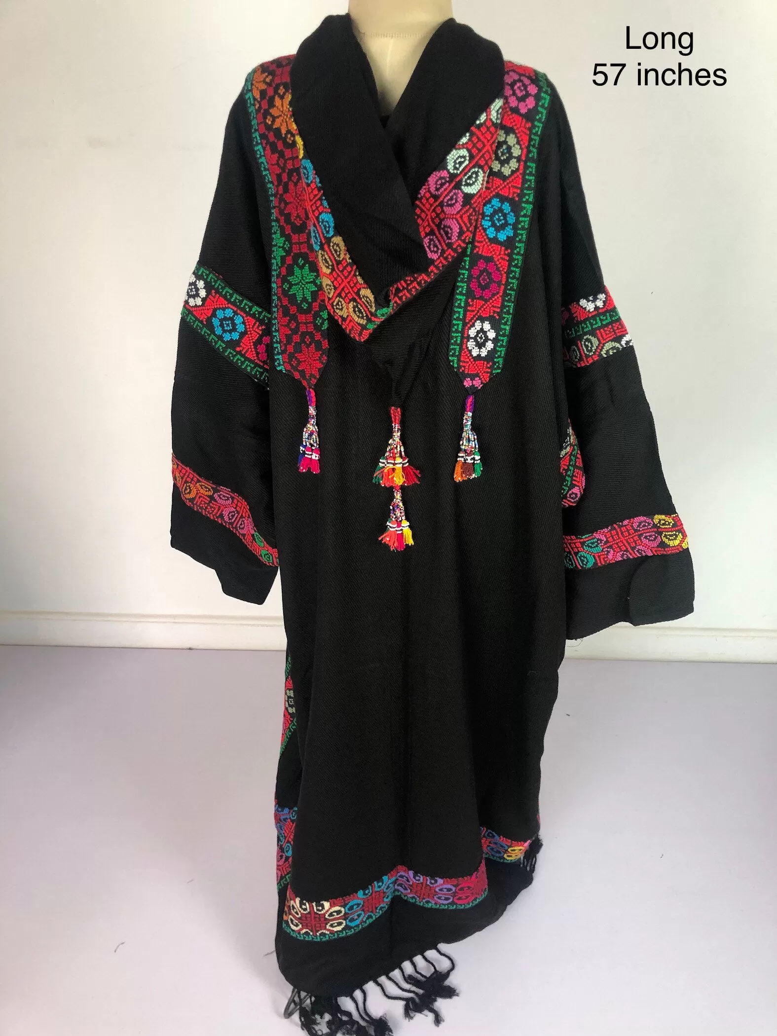 Plus size winter Kimono jacket, black winter kimono, boho kimono, Embroidered Wool Kimono,  Hand loomed Kimono, Plus size Kimono, bohemian