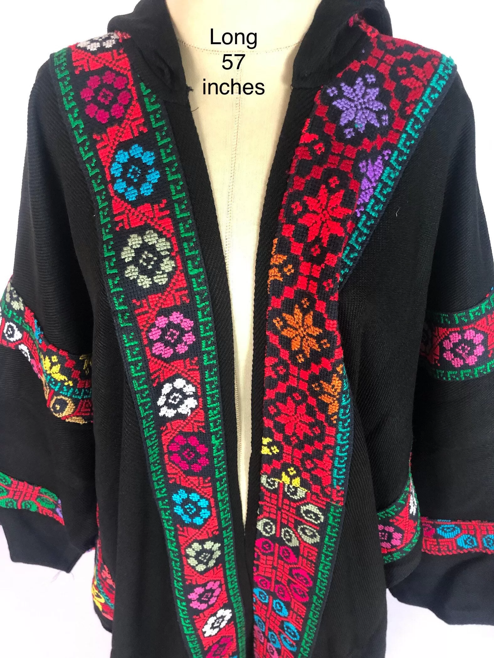 Plus size winter Kimono jacket, black winter kimono, boho kimono, Embroidered Wool Kimono,  Hand loomed Kimono, Plus size Kimono, bohemian