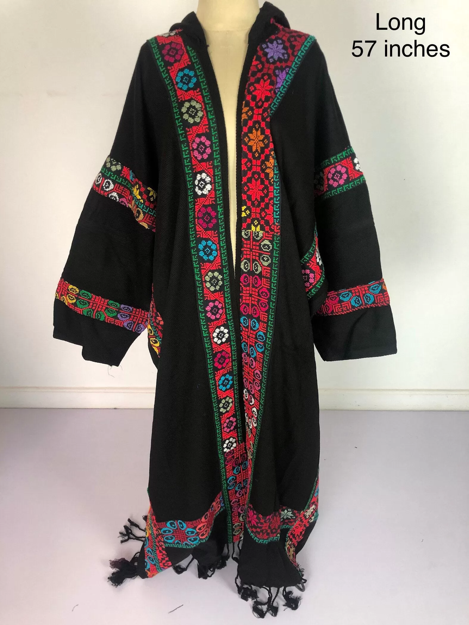 Plus size winter Kimono jacket, black winter kimono, boho kimono, Embroidered Wool Kimono,  Hand loomed Kimono, Plus size Kimono, bohemian