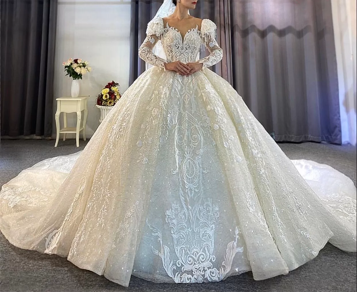 Puffy Sleeves Princess Wedding Dress