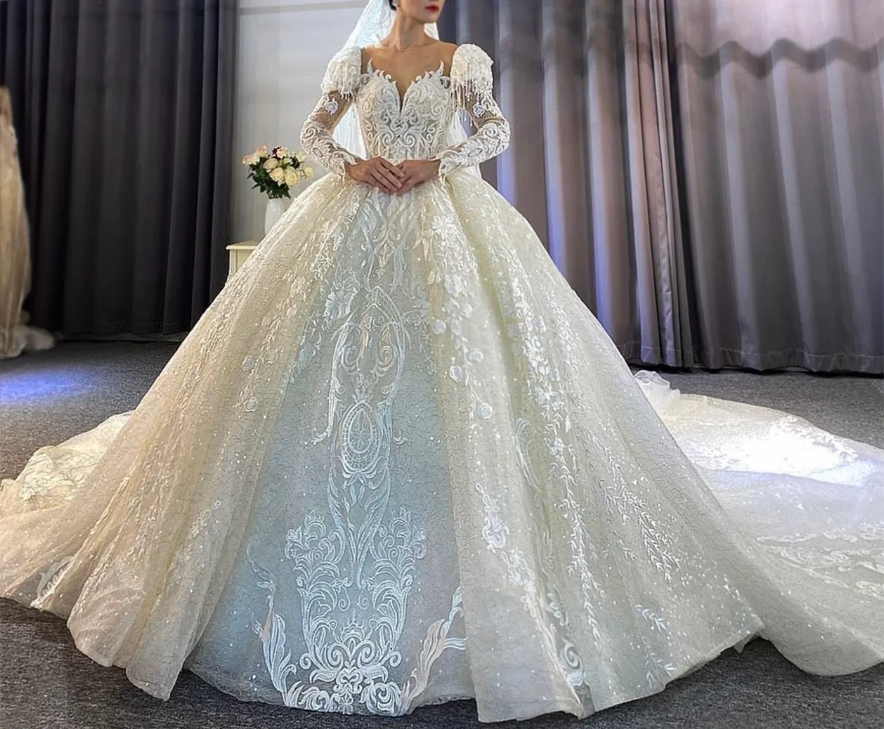 Puffy Sleeves Princess Wedding Dress