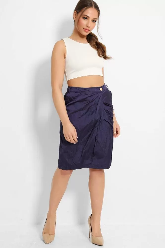 Purple Creased Fabric Pencil Skirt