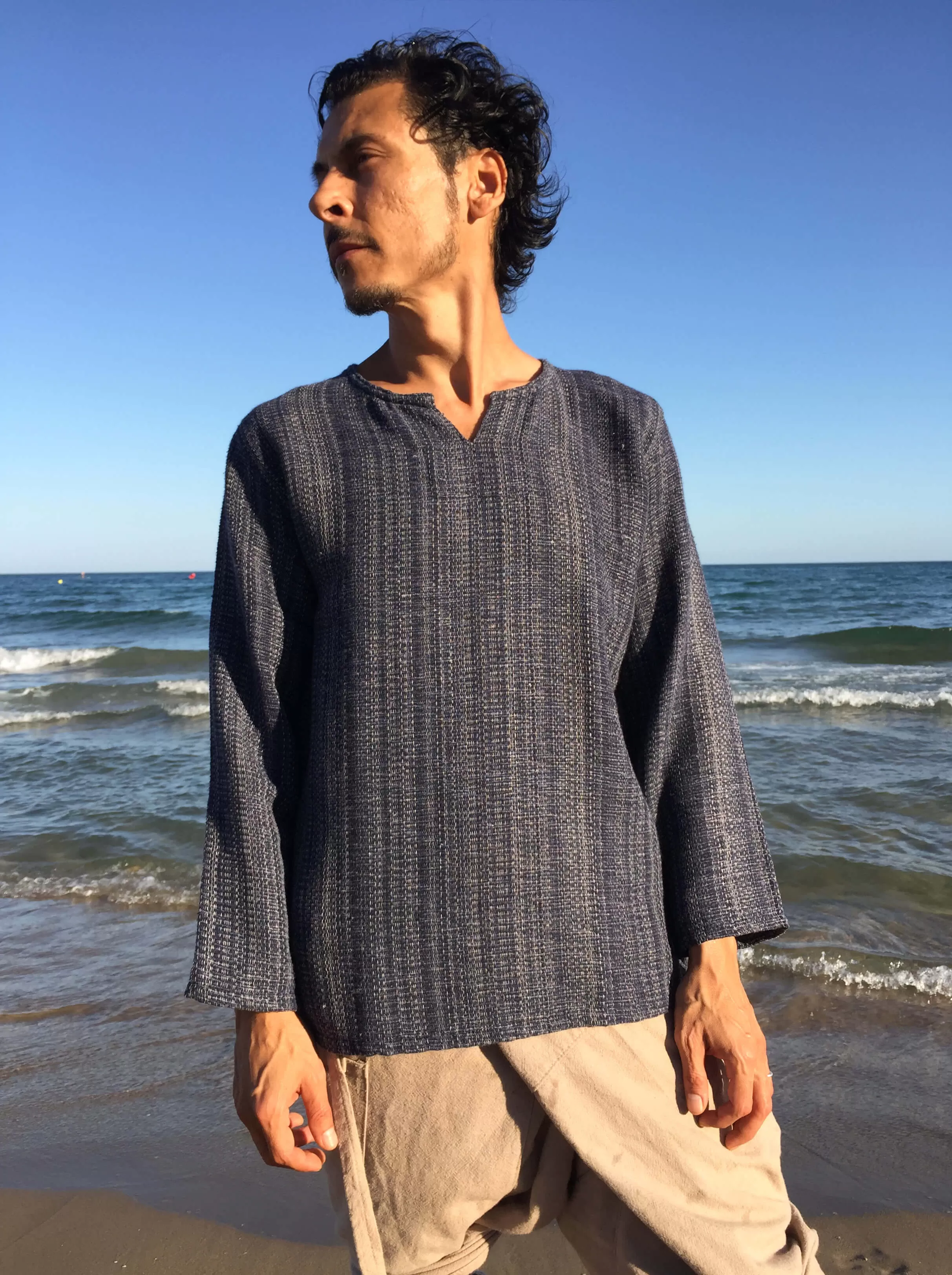 Raw Cotton Kurta in Mottled Indigo Blue