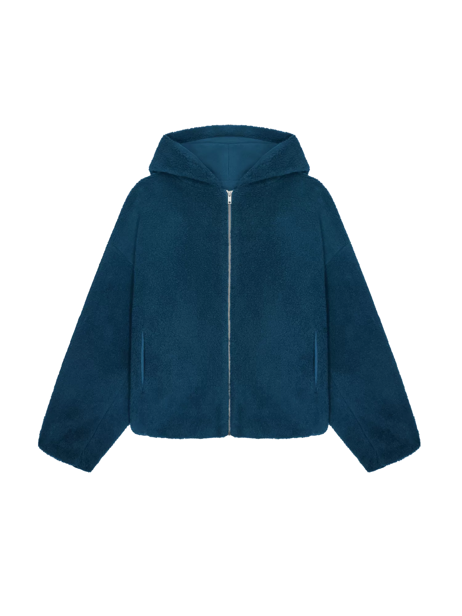 Recycled Wool Fleece Reversible Bomber Jacket—storm blue