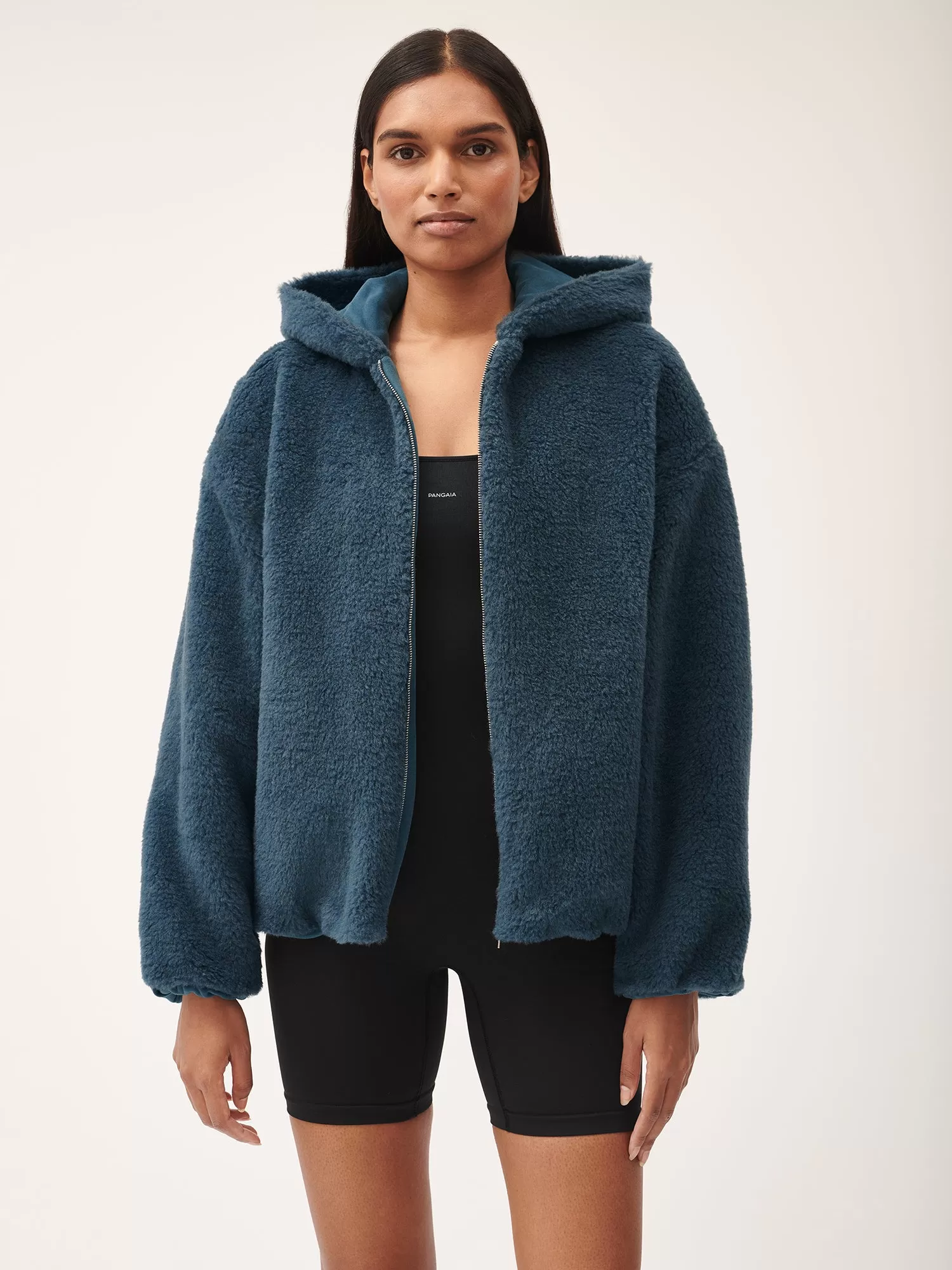 Recycled Wool Fleece Reversible Bomber Jacket—storm blue