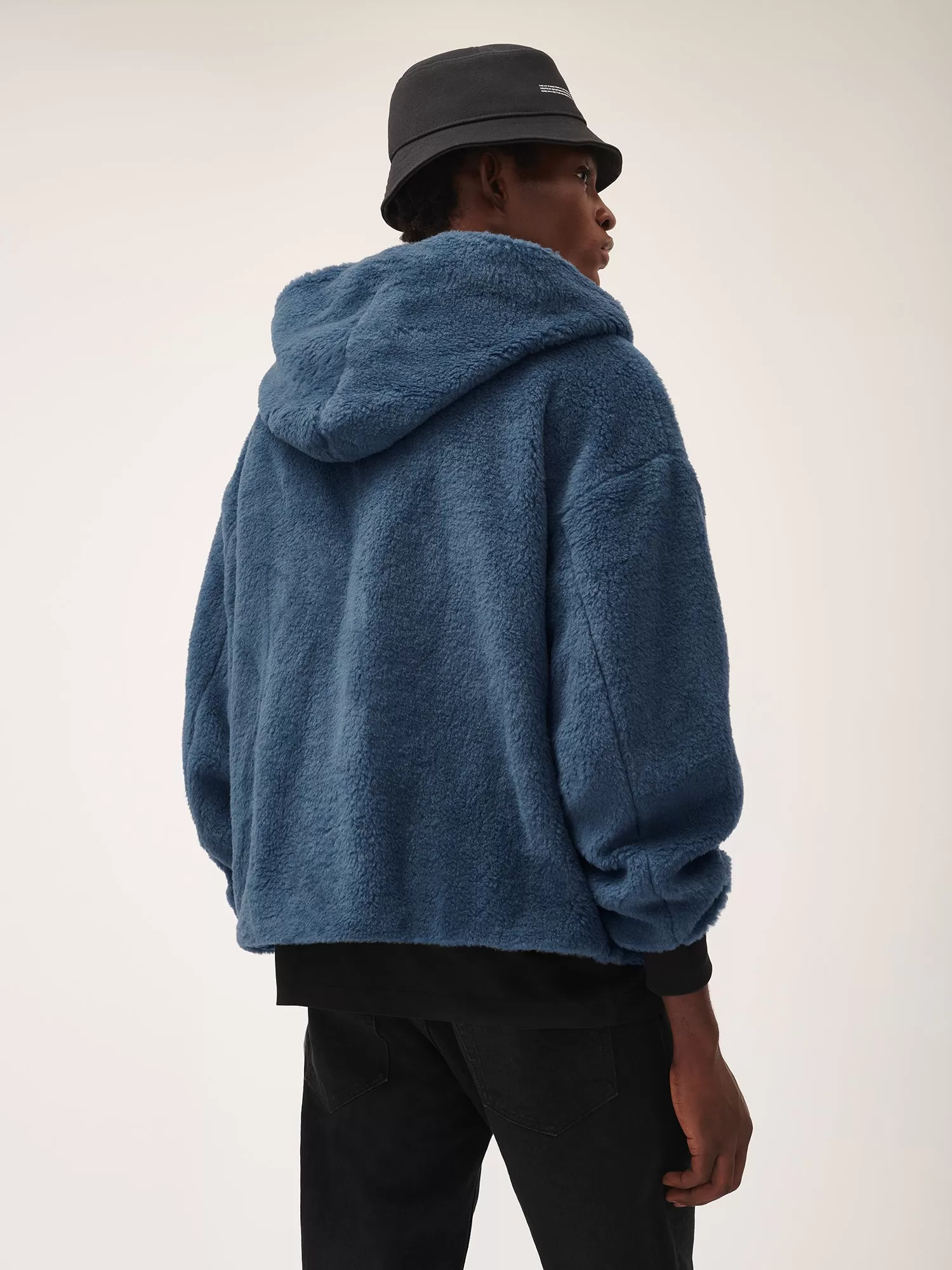 Recycled Wool Fleece Reversible Bomber Jacket—storm blue