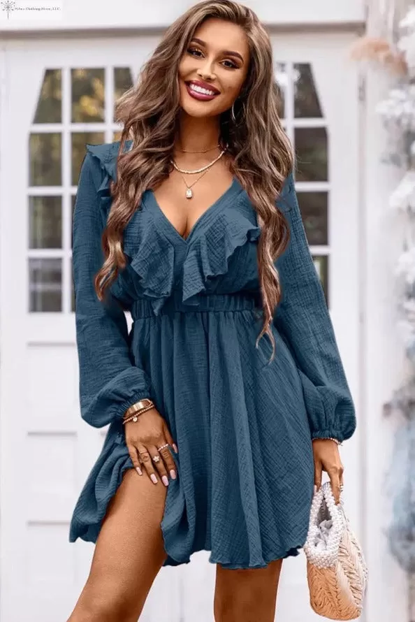 Ruffle Trim Casual Mini Dress