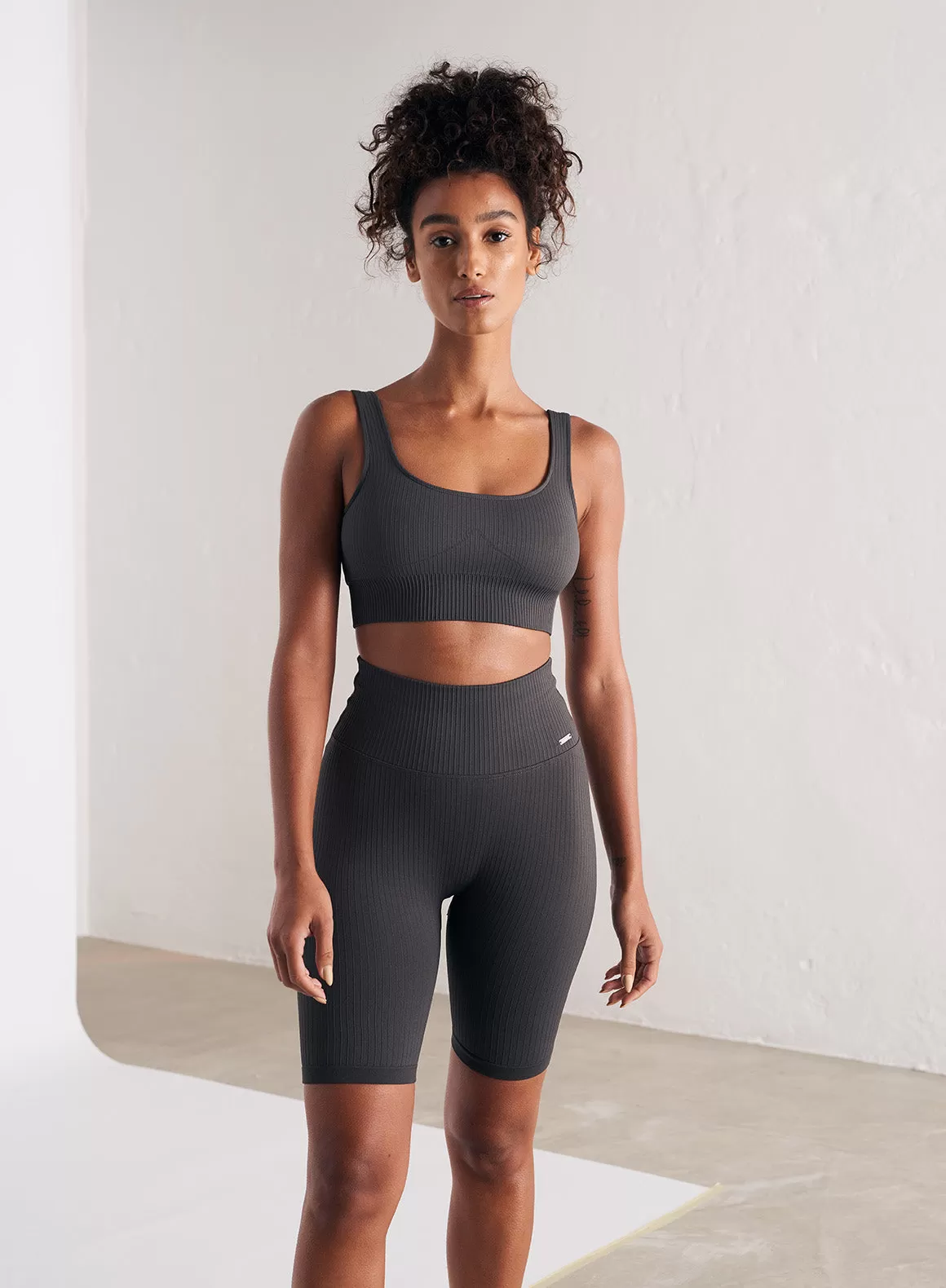 Shadow Grey Ribbed Seamless Biker Shorts