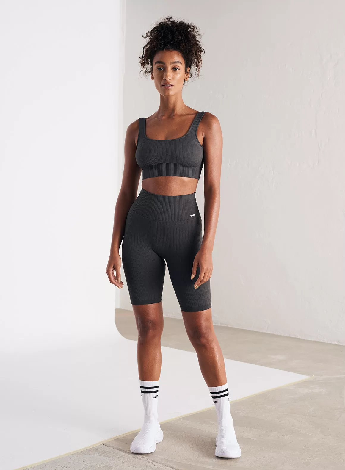 Shadow Grey Ribbed Seamless Biker Shorts