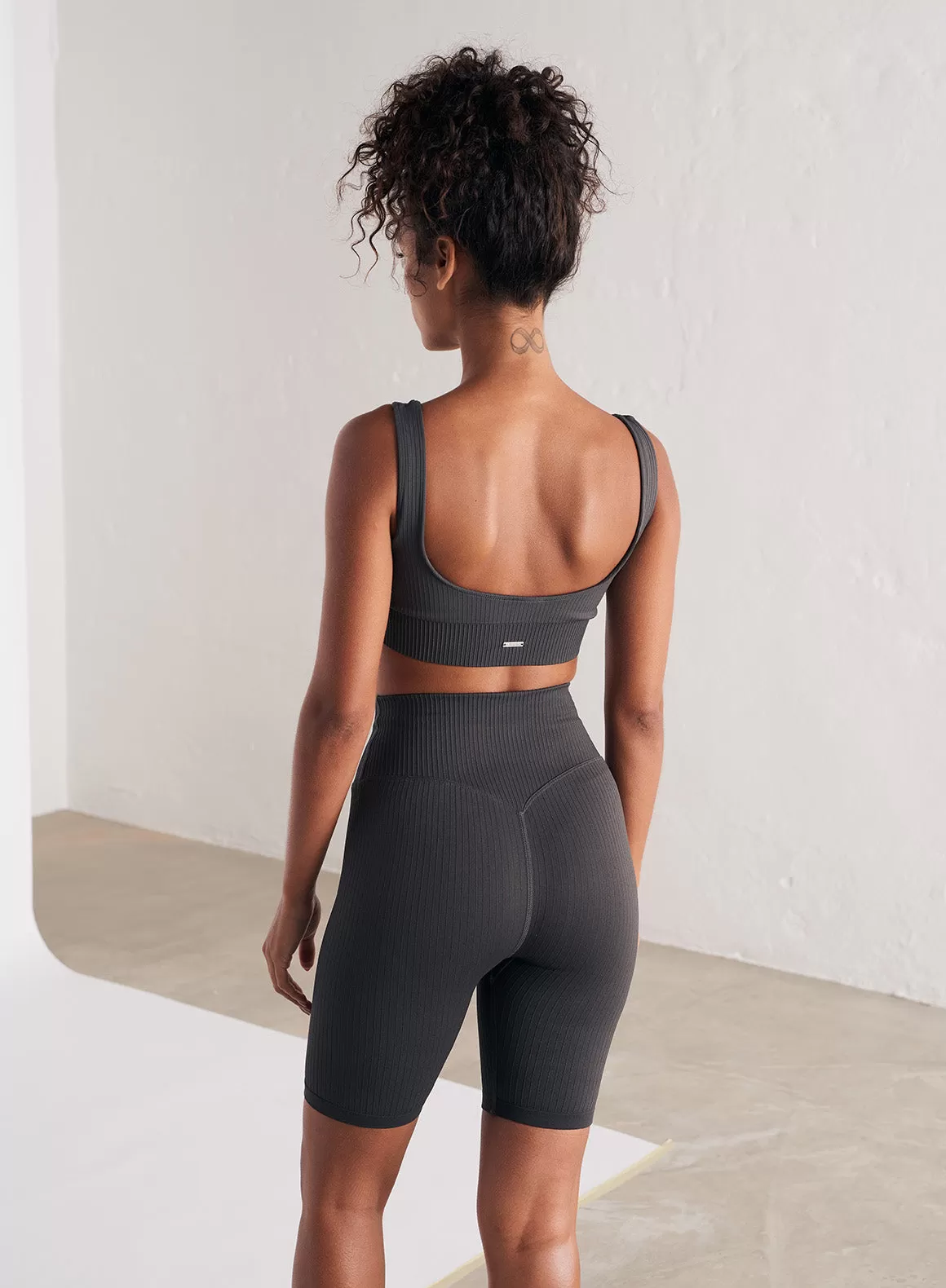 Shadow Grey Ribbed Seamless Biker Shorts