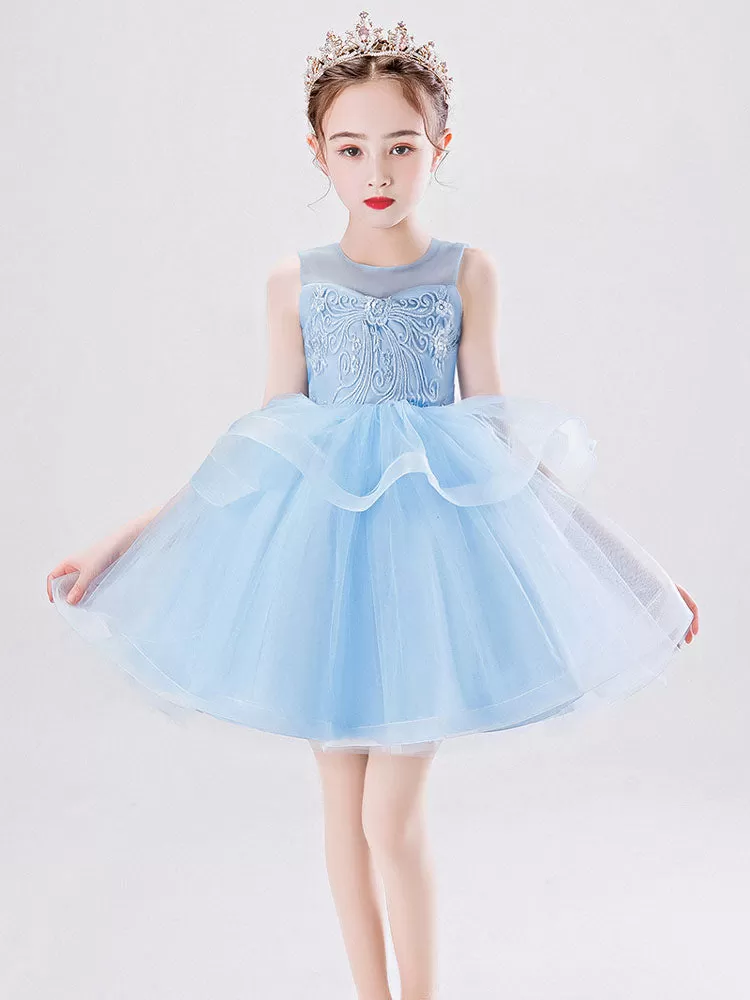 Short Princess Flower Girl Dresses Jewel Neck Tulle Sleeveless Kids Party Dresses