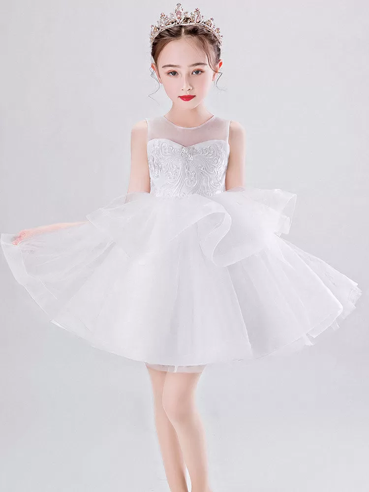 Short Princess Flower Girl Dresses Jewel Neck Tulle Sleeveless Kids Party Dresses