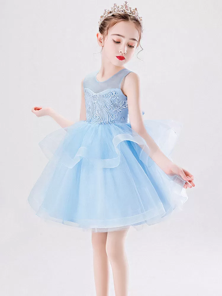 Short Princess Flower Girl Dresses Jewel Neck Tulle Sleeveless Kids Party Dresses