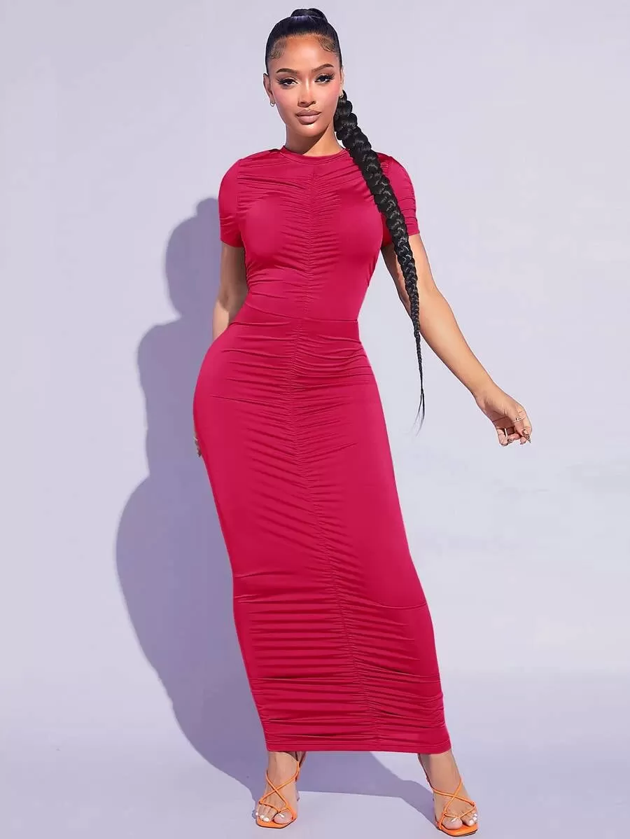 Solid ruched bodycon dress