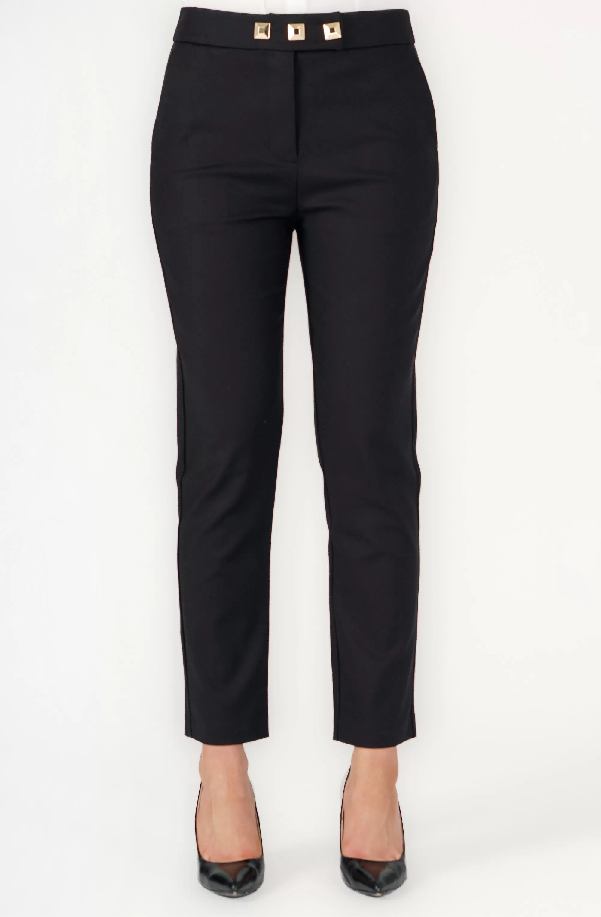 Straight Leg Pant with Embossed Square Buckle