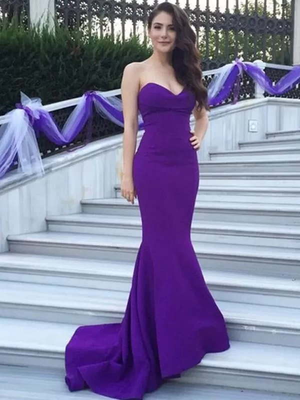 Stylish Trumpet/Mermaid Sleeveless Sweep/Brush Sweetheart Train Satin Bridesmaid Dresses YB33PO604