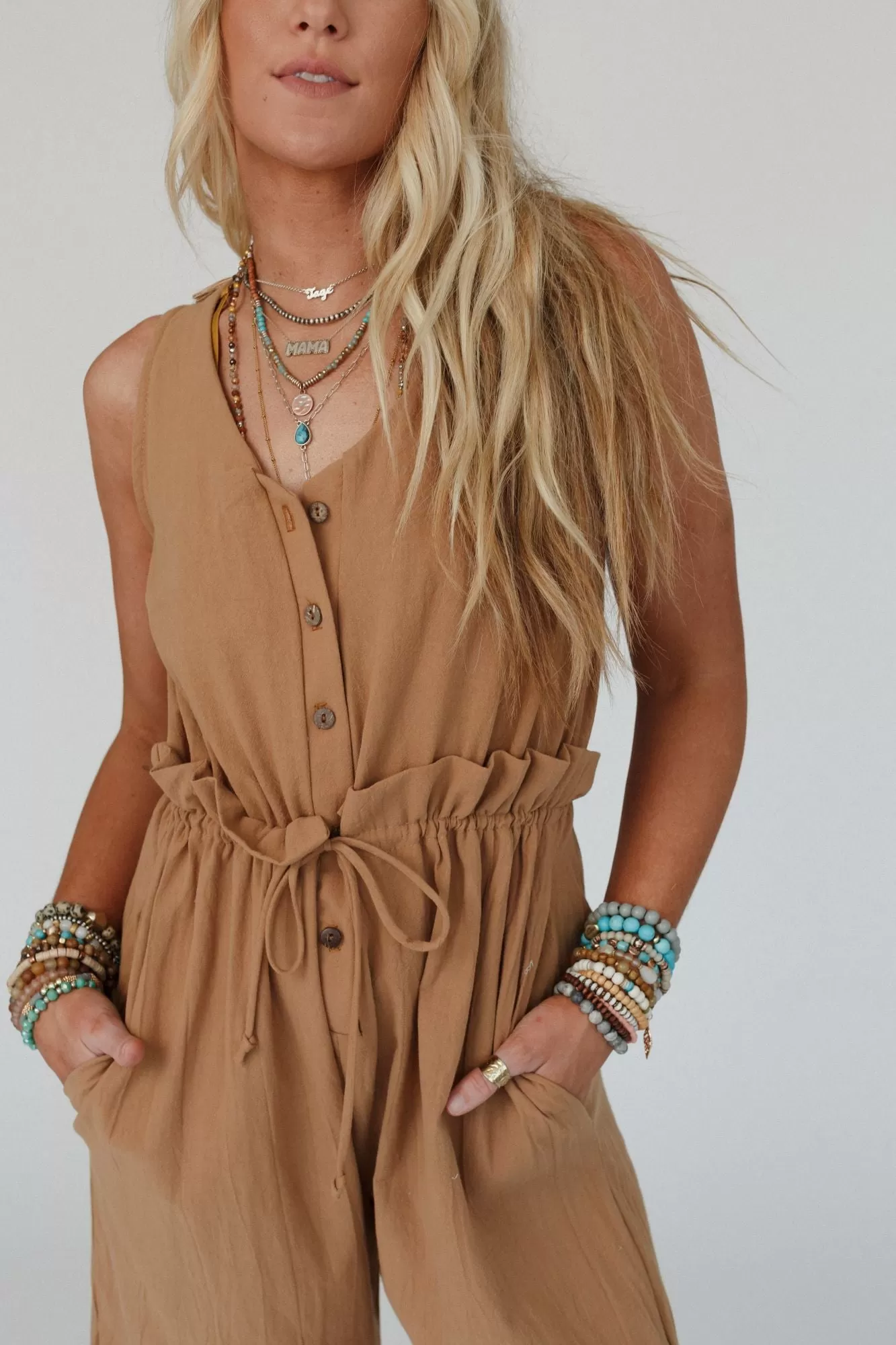 Take A Stride Solid Jumpsuit - Camel