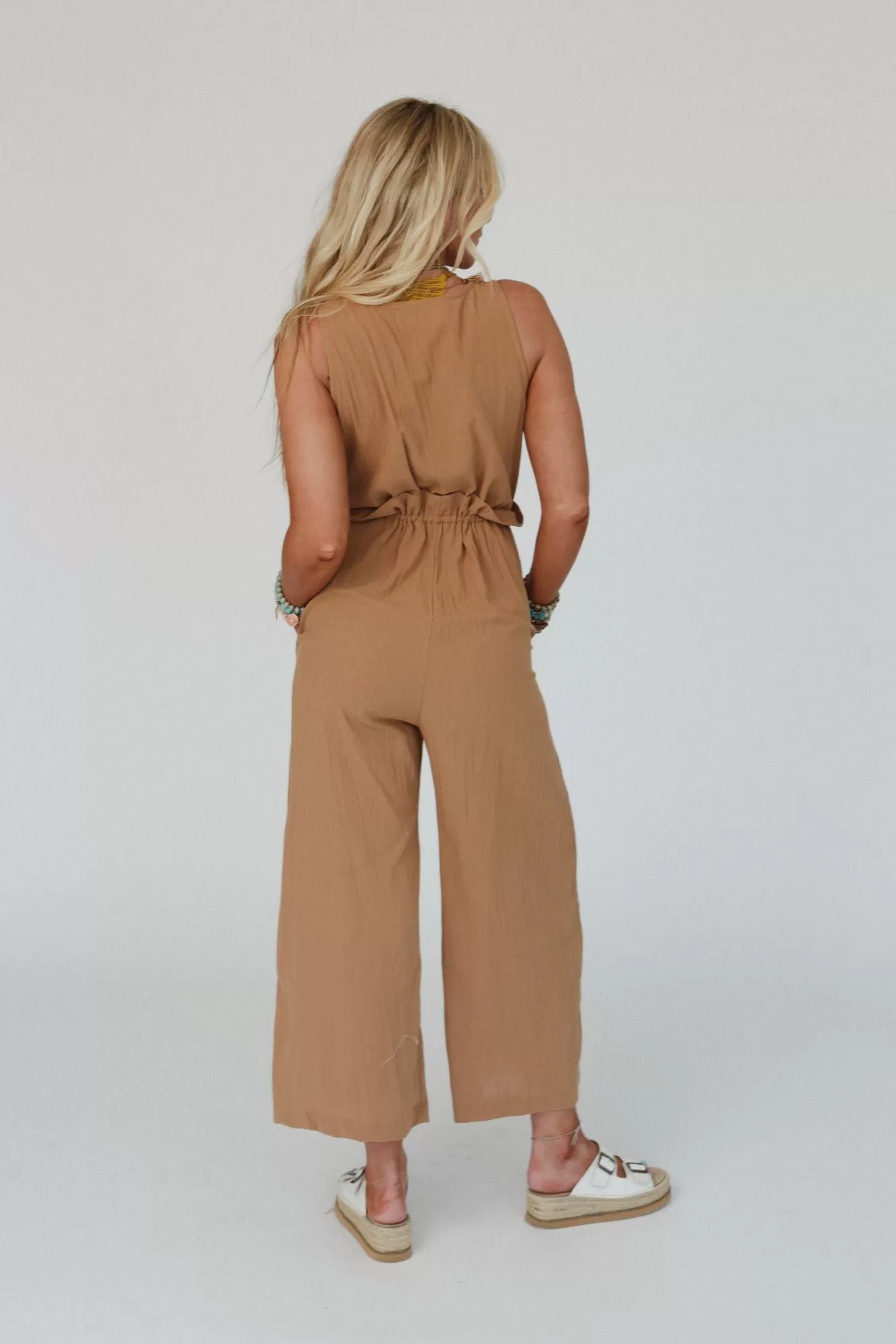 Take A Stride Solid Jumpsuit - Camel