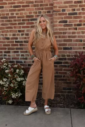 Take A Stride Solid Jumpsuit - Camel