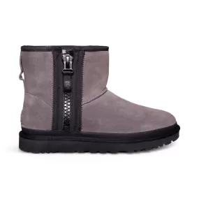 UGG Classic Mini Zipper Tape Logo Charcoal Black Boots - Women's