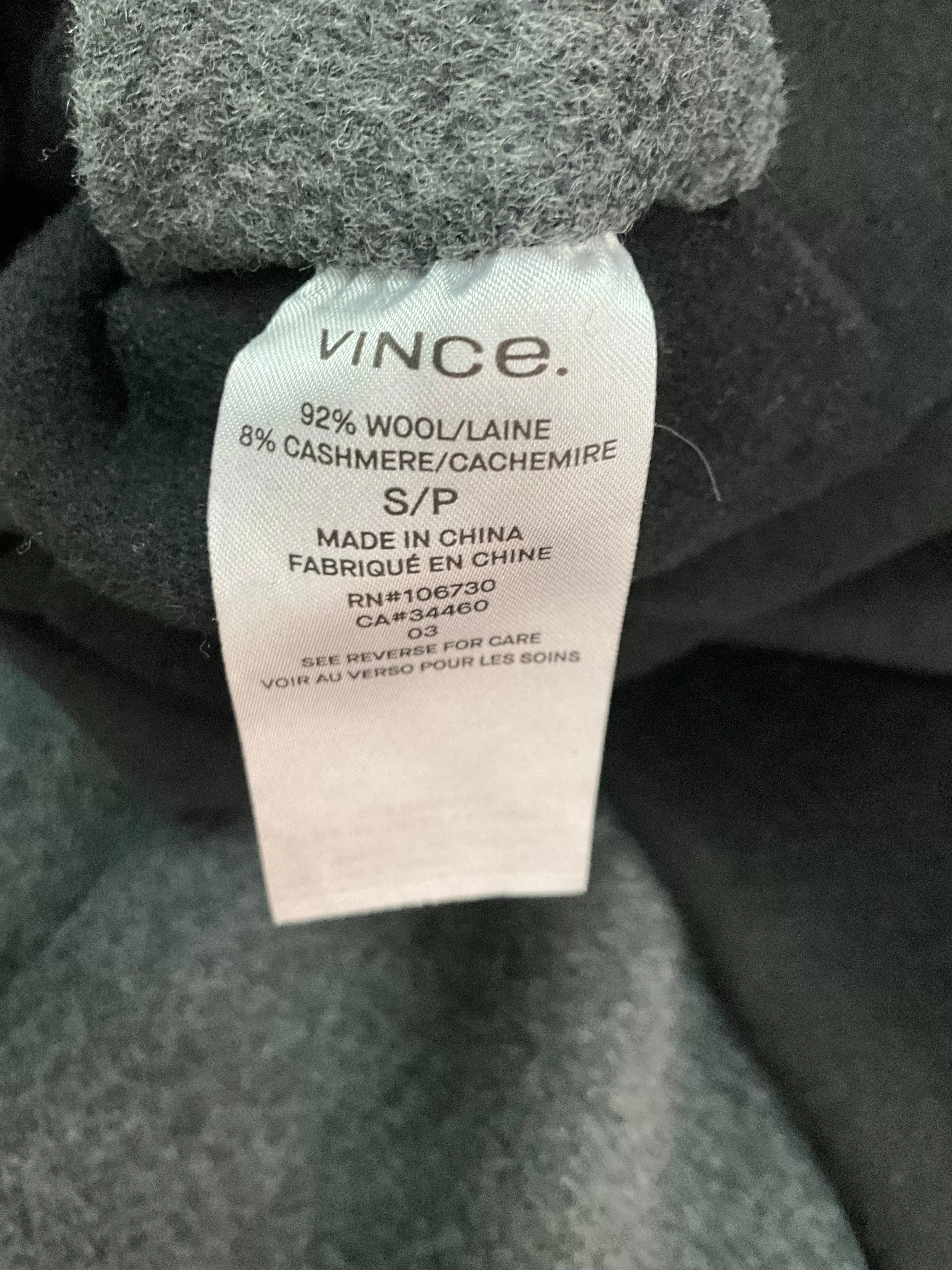 Vince Black Reversible Cashmere Wool Coat Size S