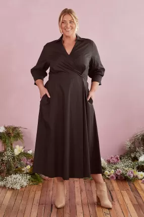 Wendy Poplin Wrap Dress in Black