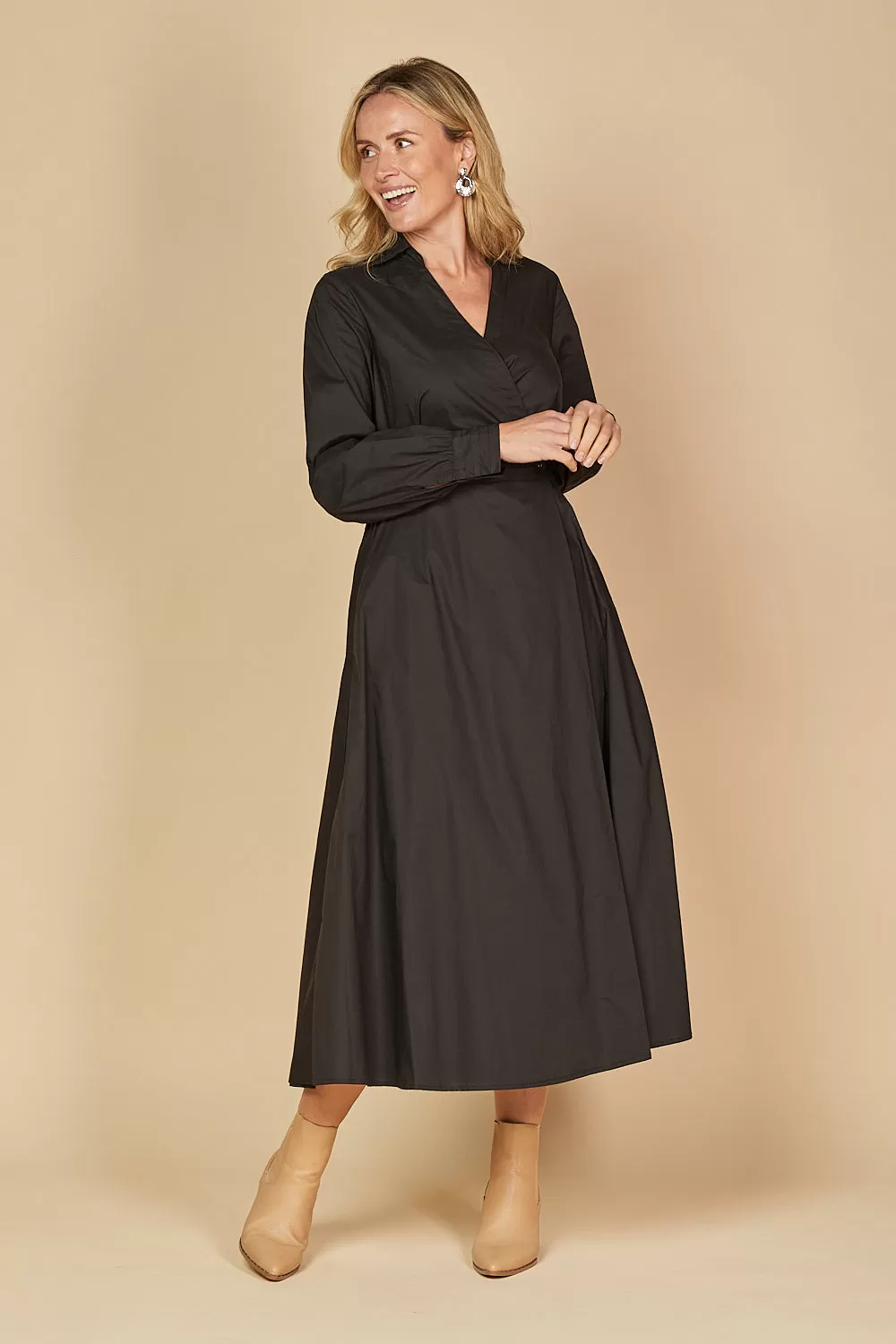 Wendy Poplin Wrap Dress in Black