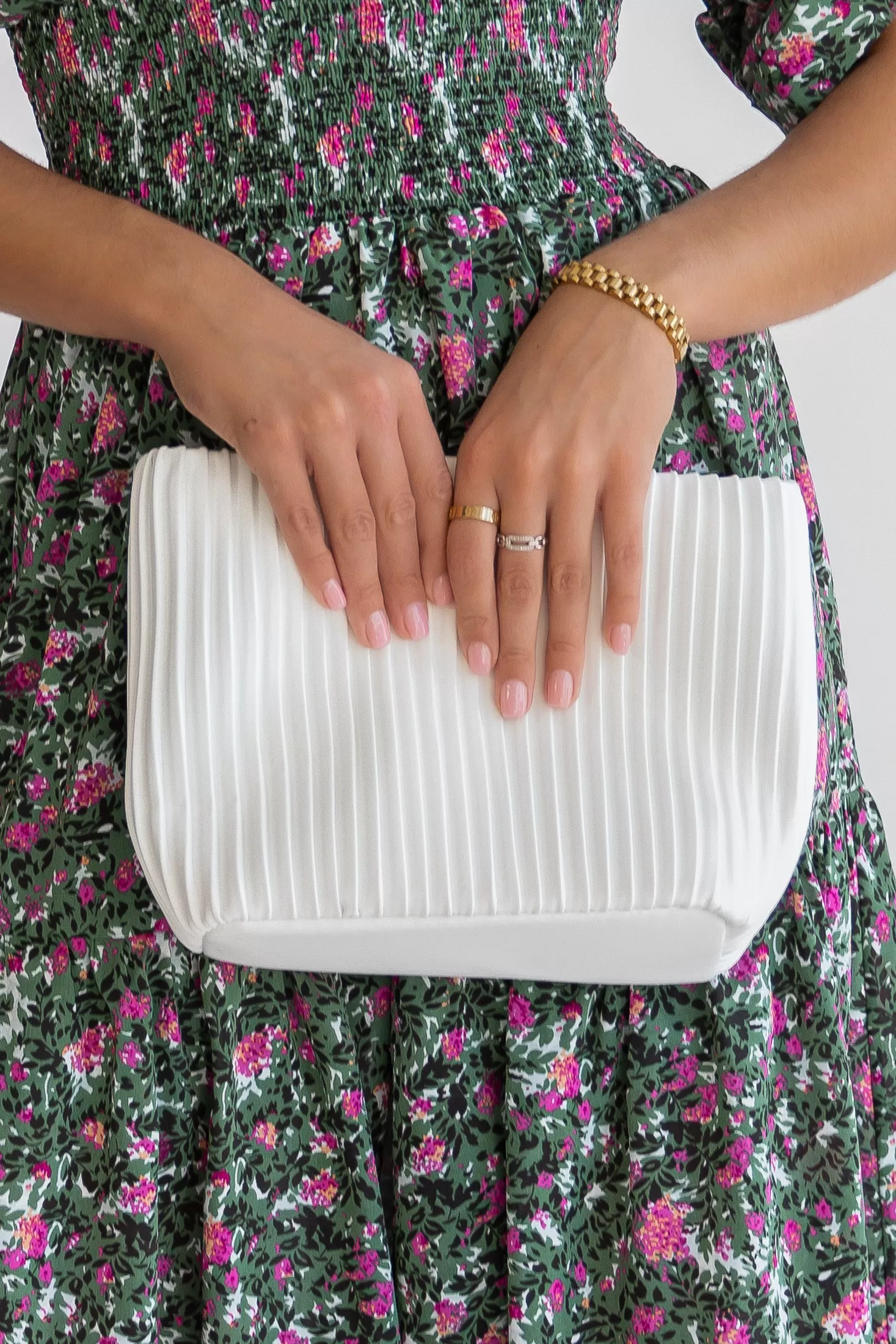 White Pleated Bucket Bag