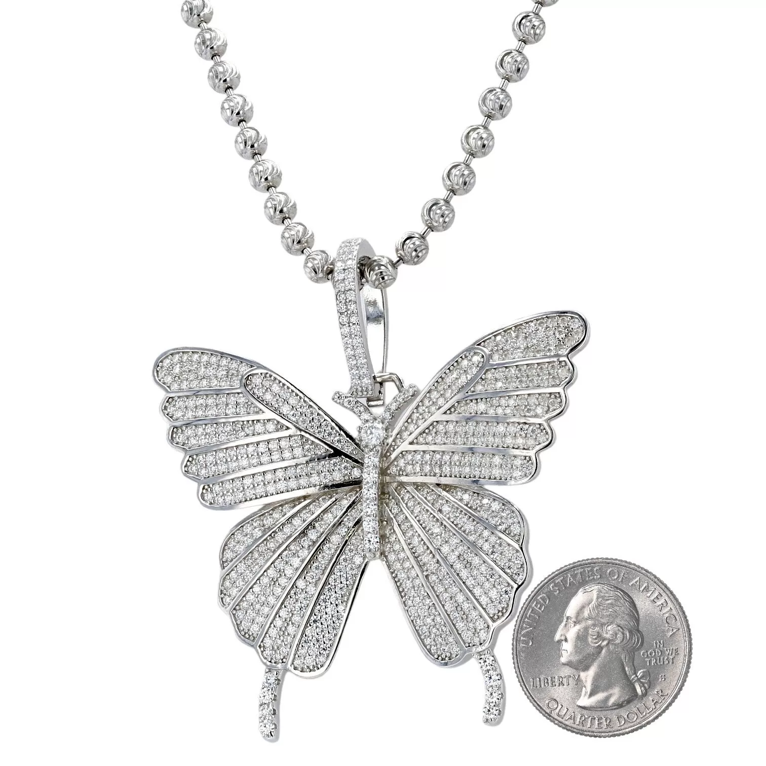 White silver 925 necklace butterfly pendant