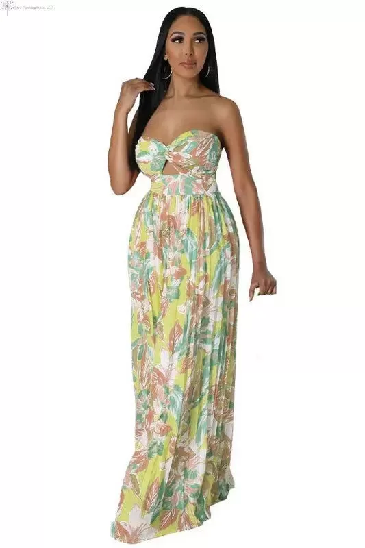 Wide Leg Pleated Jumpsuit Multicolored Green