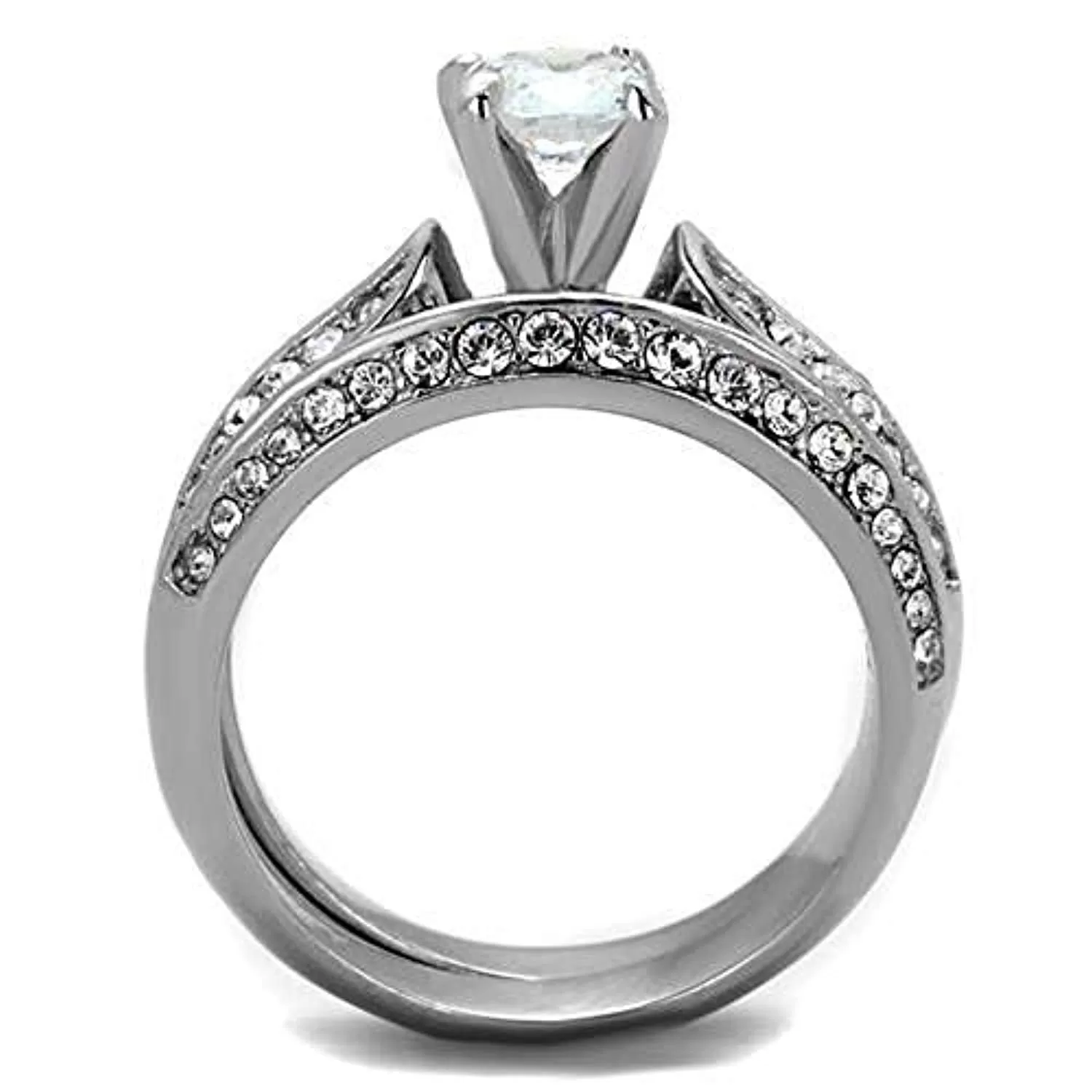 WildKlass Stainless Steel Ring High Polished (no Plating) Women AAA Grade CZ Clear